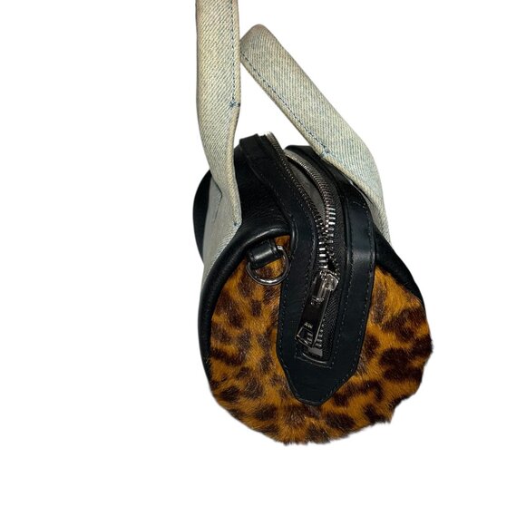 Alexander Wang Chambray denim Leopard pony STUDDED leather mini barrel bag - Picture 5 of 9
